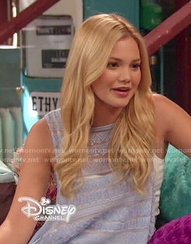 Lindy’s blue lace top with tie sides on I Didn’t Do It