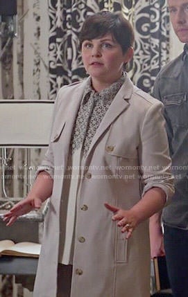 Mary’s embroidered top and trench coat on Once Upon a Time