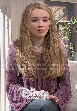 Maya’s purple printed long sleeve top on Girl Meets World