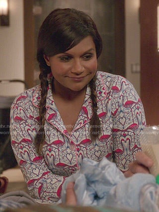 Mindy’s flamingo print pajamas on The Mindy Project