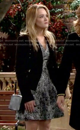 Summer’s black and white printed v-neck dress on The Young and the Restless