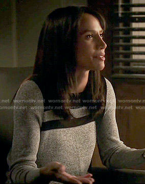 Tess’s grey sweater with black panels on Beauty and the Beast