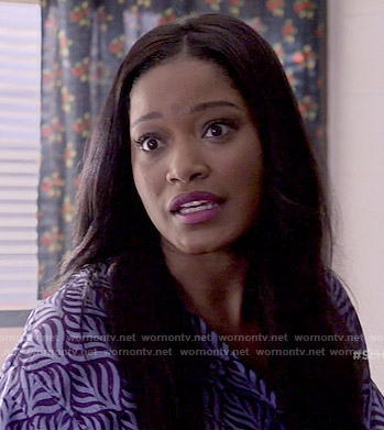 Zayday’s purple printed kimono jacket on Scream Queens