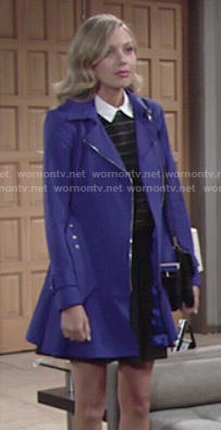 Abby’s blue flared trench coat on The Young and the Restless
