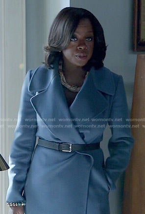 Annalise’s blue wrap coat on How to Get Away with Murder