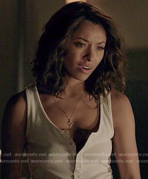 Bonnie’s white henley tank on The Vampire Diaries