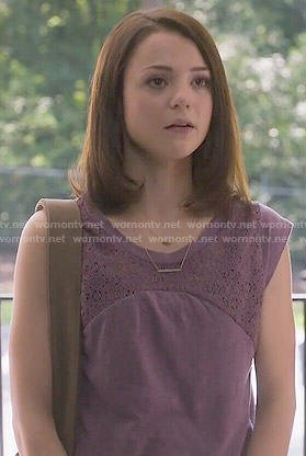 Carter’s purple lace panel top on Finding Carter