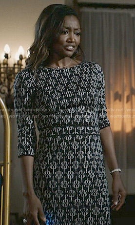 Daisy’s black geometric printed dress on Madam Secretary