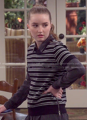 Eve’s black striped short sleeve sweatshirt on Last Man Standing