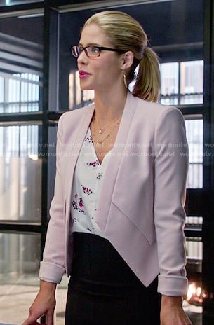 Felicity’s pink blazer and floral top on Arrow