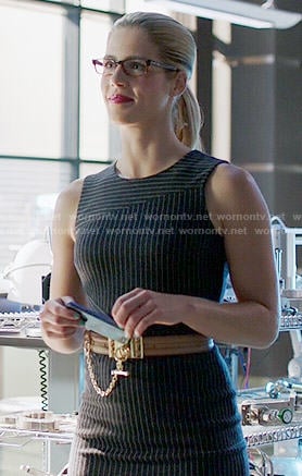Felicity’s pinstriped dress on Arrow