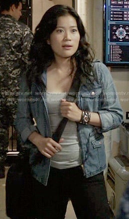 Happy’s denim jacket with pockets on Scorpion