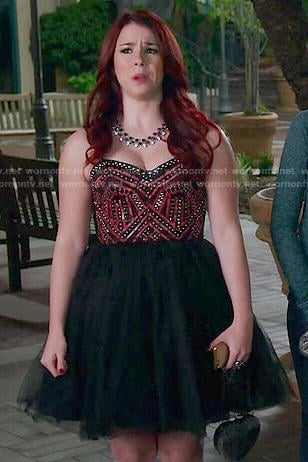 Tamara’s black and red studded prom dress on Awkward