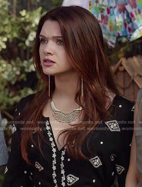 Karma’s black embroidered maxi dress on Faking It