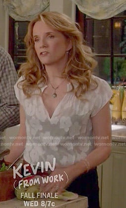 Kathryn’s sheer white floral top on Switched at Birth