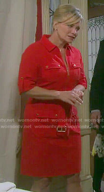 Kayla’s red zip front dress with pockets on Days of our Lives