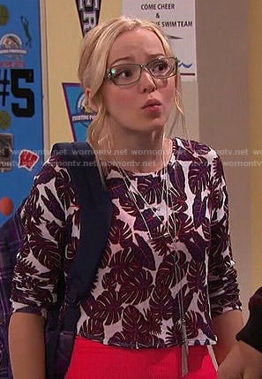 Maddie’s cropped leaf print sweater on Liv and Maddie