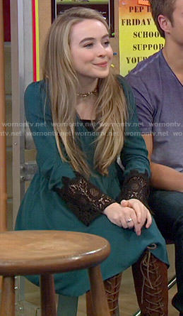 Maya’s teal dress with black lace sleeves on Girl Meets World