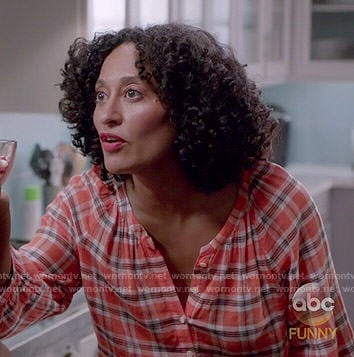 Rainbow’s orange checked top on Black-ish