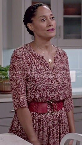 Rainbow’s red floral dress on Black-ish