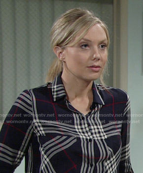 Abby’s navy plaid shirt on The Young and the Restless