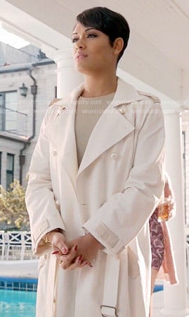 Anika’s white trench coat with pearl buttons on Empire