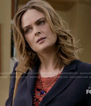 Brennan’s  red printed top on Bones