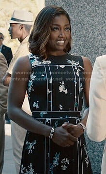 Daisy’s black floral dress with white trim on Madam Secretary