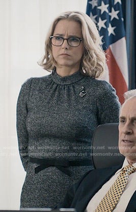 Elizabeth’s grey mock-neck dress on Madam Secretary