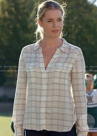 Eve’s cream plaid shirt on The Librarians