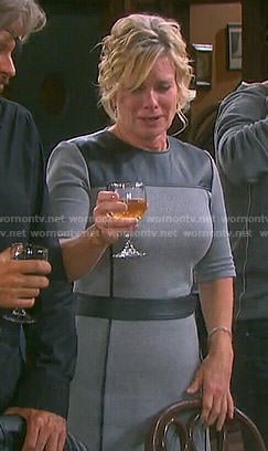 Kayla’s grey dress with black leather panel on Days of our Lives