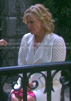 Kayla’s white coat with knit sleeves on Days of our Lives