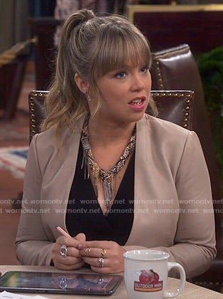 Kristin’s nude leather jacket on Last Man Standing