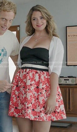 Lindsay’s red and black floral dress on You’re the Worst