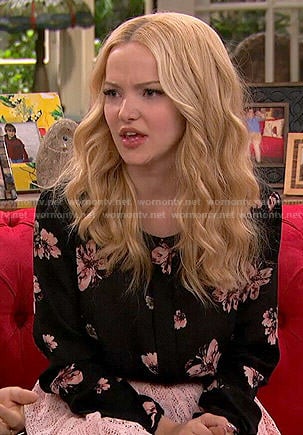 Liv’s black and pink floral blouse and lace skirt on Liv and Maddie