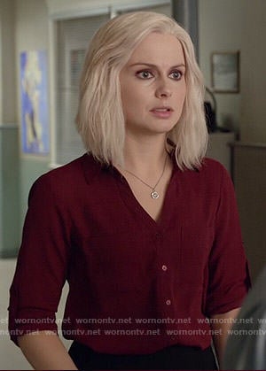 Liv’s dark red button down top on iZombie
