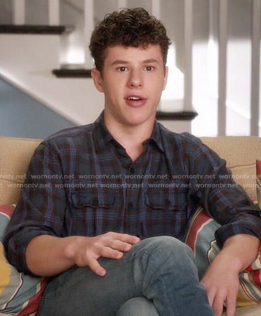 Luke’s navy plaid shirt on Modern Family