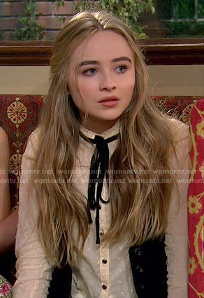 Maya’s cream embroidered top with neck tie on Girl Meets World