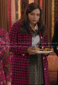 Mindy’s pink houndstooth coat on The Mindy Project