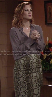 Phyllis’s snake print skirt and open back blouse on The Young and the Restless
