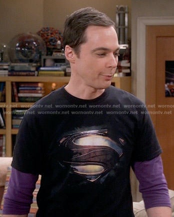Sheldon’s black Superman shield t-shirt on The Big Bang Theory