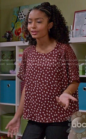 Zoey’s burgundy polka dot top on Black-ish