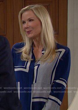 Brooke’s blue bordered print blouse on The Bold and the Beautiful