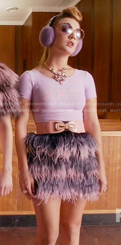 Chanel 3’s purple KKT top and feather skirt on Scream Queens