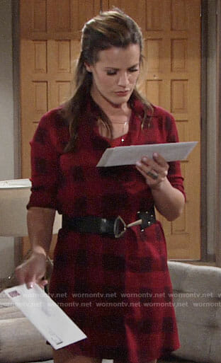 Chelsea’s red checked shirtdress on The Young and the Restless