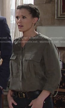 Chelsea’s green button down shirt on The Young and the Restless