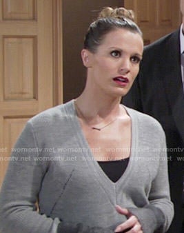 Chelsea’s grey v-neck colorblock sweater on The Young and the Restless