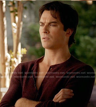 Damon’s burgundy henley on The Vampire Diaries