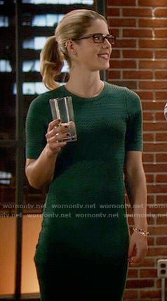 Felicity’s green perforated dress on The Flash