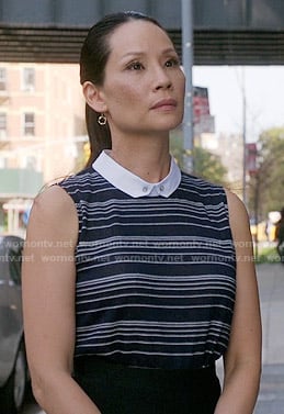 Joan’s navy blue striped top with collar on Elementary
